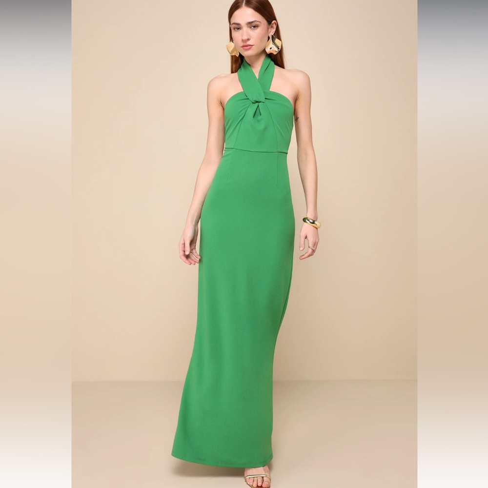 Lulus Green‎ Mesmerizing Perfection Halter Neck Sexy Backless Maxi Dress NWOT S
